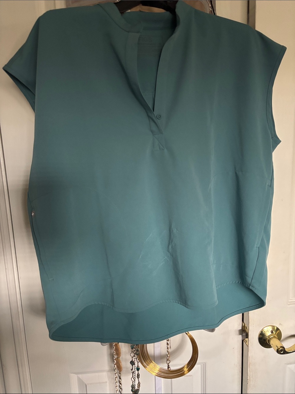 Figs Teal Cap-Sleeve V-Neck Top